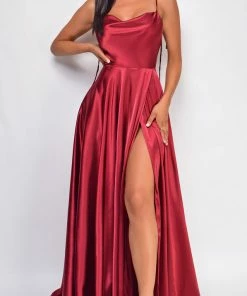 Emprada Dresses Penelope Red Drape Neck Gown