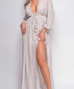 Emprada Pirae Taupe Beige Button Down Maxi Dress