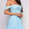 Emprada Ocean Blue Smocked Off Shoulder Mini Dress