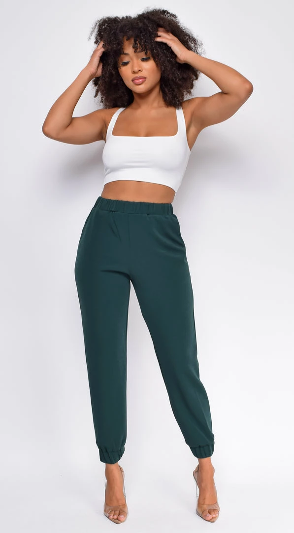 Emprada Let's Take A Run Hunter Green High Waist Joggers Loungewear 1 Emprada Let's Take A Run Hunter Green High Waist Joggers Loungewear
