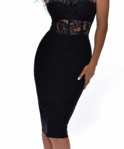 Emprada Jolanda Black Lace Bandage Dress Dresses