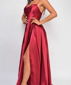 Emprada Dresses Penelope Red Drape Neck Gown