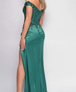 Emprada Nalini Green Lace Embellished Satin Gown
