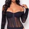 Emprada Vieve Black Mesh Corset Bodysuit Tops