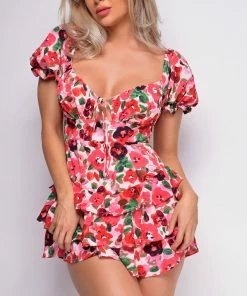 Emprada Your Peace Pink Floral Print Tiered Romper Dresses 10 Emprada Your Peace Pink Floral Print Tiered Romper Dresses