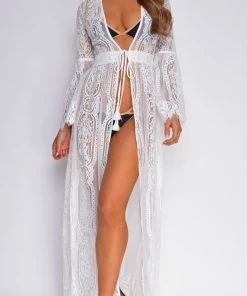 Emprada Swim Samaria White Lace Bell Sleeve Cover Up