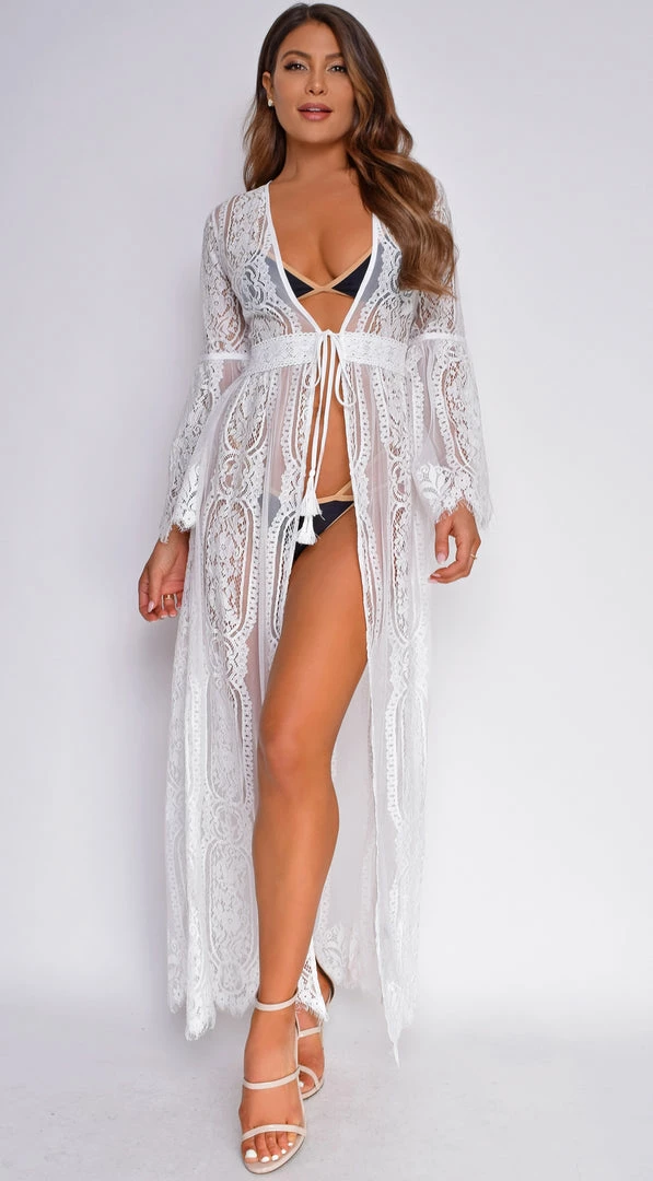 Emprada Swim Samaria White Lace Bell Sleeve Cover Up 1 Emprada Swim Samaria White Lace Bell Sleeve Cover Up