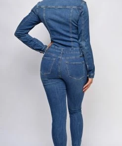 Emprada Levely Blue Denim Long Sleeve Jumpsuit Jumpsuits & Rompers
