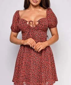 Emprada Dresses Talia Red Burgundy Floral Skater Dress