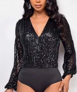 Emprada Harlow Black Sequin Bodysuit