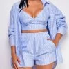Emprada Ryleigh Blue Striped Three Piece Shirt Set Blue Dresses