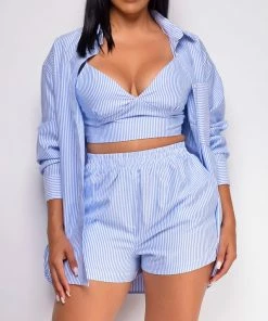 Emprada Ryleigh Blue Striped Three Piece Shirt Set Blue Dresses 15 Emprada Ryleigh Blue Striped Three Piece Shirt Set Blue Dresses