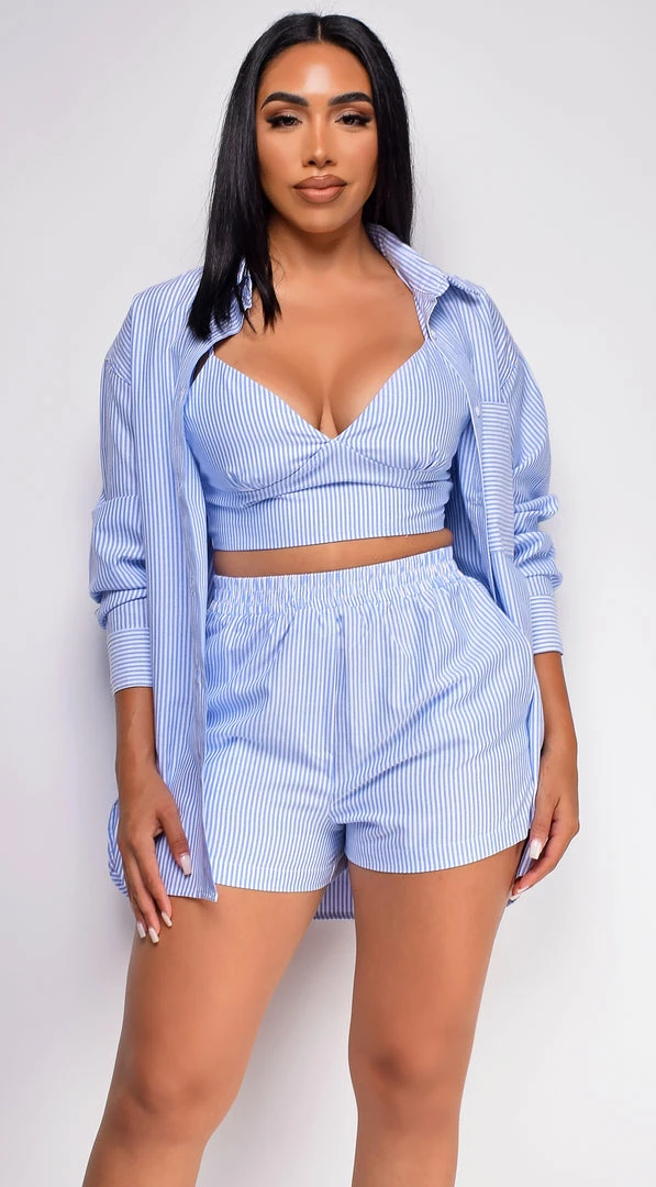 Emprada Ryleigh Blue Striped Three Piece Shirt Set Blue Dresses 8 Emprada Ryleigh Blue Striped Three Piece Shirt Set Blue Dresses