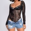 Emprada Tops Dian Black Lace Long Sleeve Bodysuit