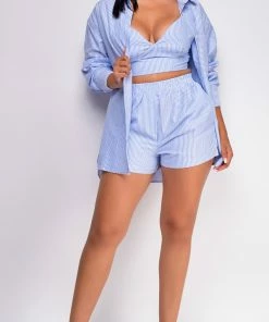 Emprada Ryleigh Blue Striped Three Piece Shirt Set Blue Dresses 12 Emprada Ryleigh Blue Striped Three Piece Shirt Set Blue Dresses