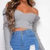 Emprada Tops Torin Grey Off Shoulder V Drop Top