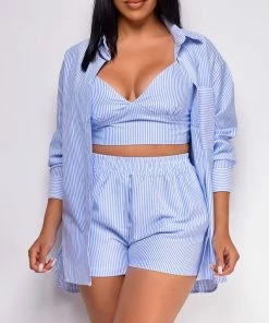 Emprada Ryleigh Blue Striped Three Piece Shirt Set Blue Dresses 9 Emprada Ryleigh Blue Striped Three Piece Shirt Set Blue Dresses