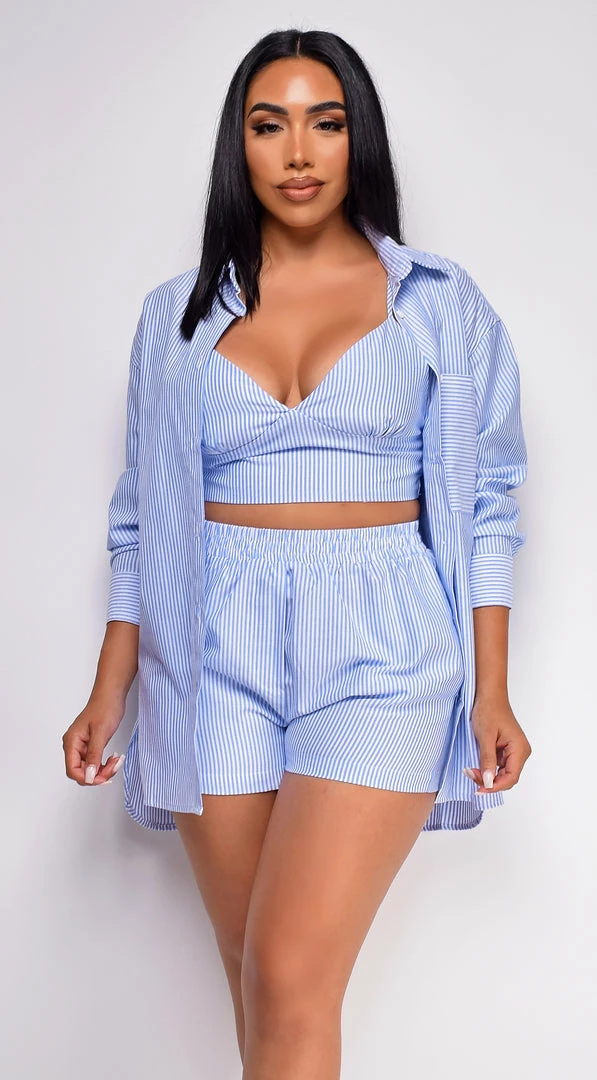 Emprada Ryleigh Blue Striped Three Piece Shirt Set Blue Dresses 2 Emprada Ryleigh Blue Striped Three Piece Shirt Set Blue Dresses