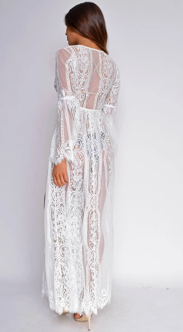 Emprada Swim Samaria White Lace Bell Sleeve Cover Up 5 Emprada Swim Samaria White Lace Bell Sleeve Cover Up