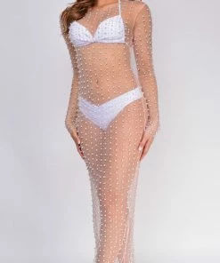Emprada Messina Rhinestone Pearl Mesh Cover Up Dress Swim