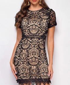 Emprada Arden Beige Black Lace Dress Dresses