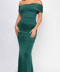 Emprada Divine Emerald Green Off Shoulder Surplice Gown Dresses