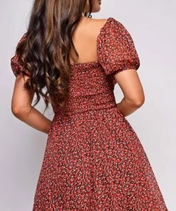 Emprada Dresses Talia Red Burgundy Floral Skater Dress