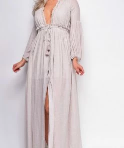 Emprada Pirae Taupe Beige Button Down Maxi Dress 10 Emprada Pirae Taupe Beige Button Down Maxi Dress