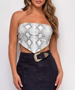 Emprada Tops Riley Grey White Snake Print Bandana Top