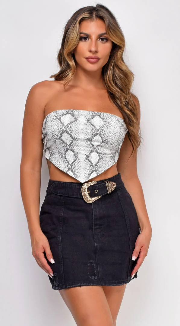 Emprada Tops Riley Grey White Snake Print Bandana Top 1 Emprada Tops Riley Grey White Snake Print Bandana Top
