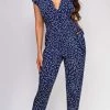 Emprada Kimmy Navy White Abstract Surplice Side Tie Jumpsuit