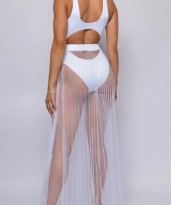 Emprada Palmaria White Pleated Sheer Tulle Maxi Cover-up Skirt Formal Dresses 5 Emprada Palmaria White Pleated Sheer Tulle Maxi Cover-up Skirt Formal Dresses