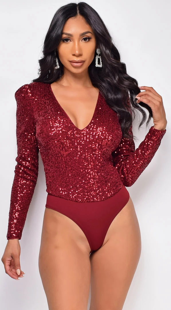 Emprada All Shine Red Sequin Bodysuit Tops 1 Emprada All Shine Red Sequin Bodysuit Tops