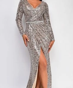 Emprada Lily Brown Leopard Sequin Gown Dresses