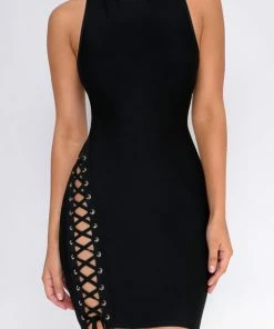 Emprada Jennie Black Lace Up Side Bandage Dress