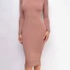 Emprada Dresses Dani Mocha Brown Mock Neck Midi Dress