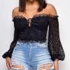 Emprada North Black Lace Off Shoulder Top Tops