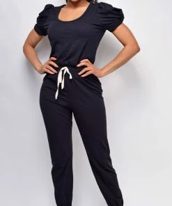 Emprada Willa Black Puff Sleeve Jumpsuit
