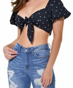 Emprada Lorita Black Polka Dot Tie Up Top