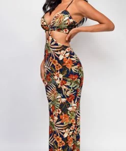 Emprada Kendari Navy Blue Floral Print Cut Out Dress 5 Emprada Kendari Navy Blue Floral Print Cut Out Dress