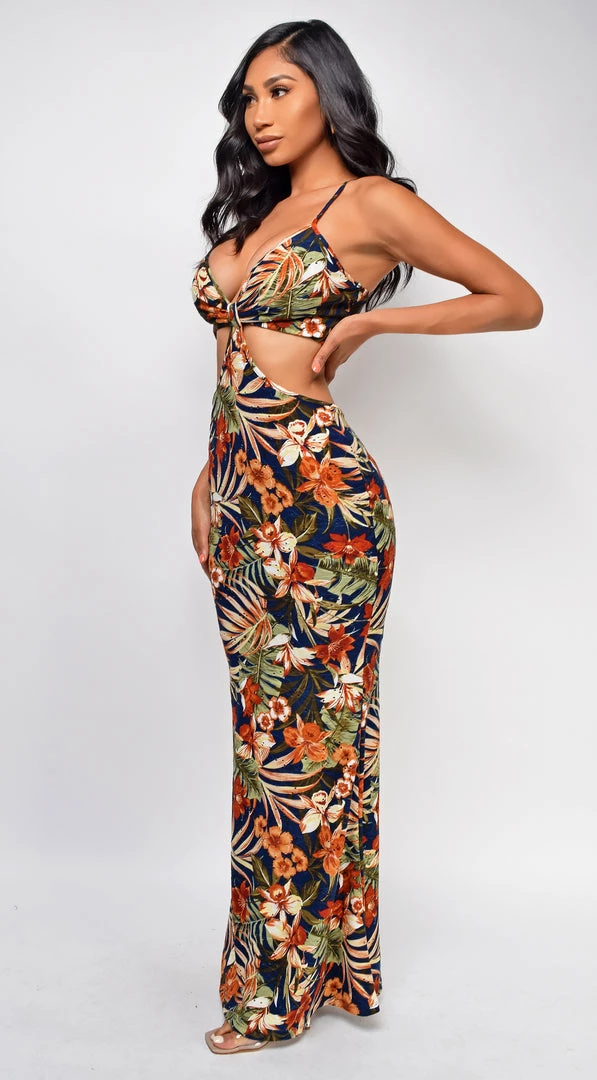 Emprada Kendari Navy Blue Floral Print Cut Out Dress 3 Emprada Kendari Navy Blue Floral Print Cut Out Dress