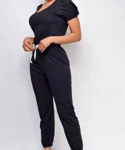Emprada Willa Black Puff Sleeve Jumpsuit
