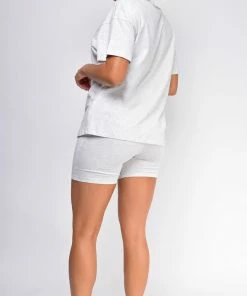 Emprada Oversized Light Grey T-Shirt And Biker Short Two Piece Set Loungewear