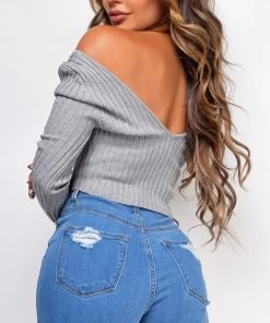 Emprada Tops Torin Grey Off Shoulder V Drop Top