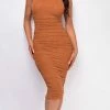 Emprada Natalia Sienna Brown Ruched Dress