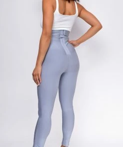 Emprada Hara Blue Grey High Waist Belted Bandage Pants Bottoms