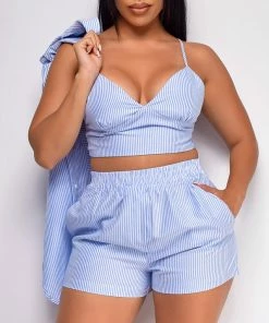 Emprada Ryleigh Blue Striped Three Piece Shirt Set Blue Dresses 11 Emprada Ryleigh Blue Striped Three Piece Shirt Set Blue Dresses