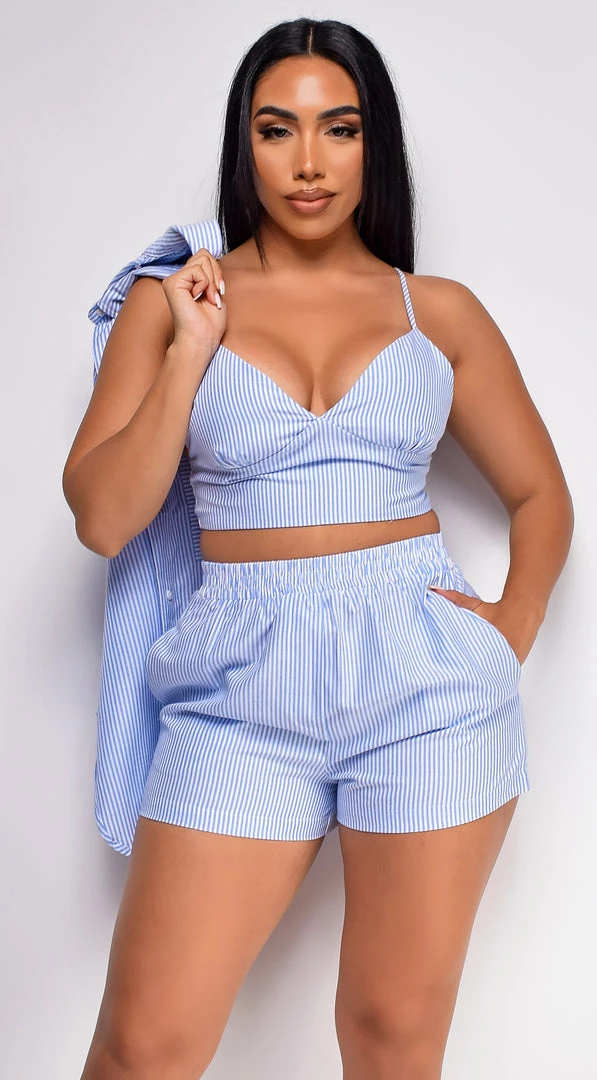 Emprada Ryleigh Blue Striped Three Piece Shirt Set Blue Dresses 4 Emprada Ryleigh Blue Striped Three Piece Shirt Set Blue Dresses