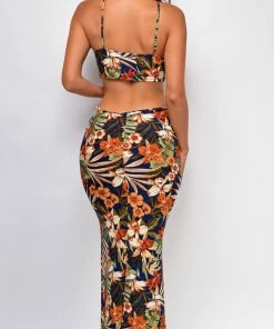 Emprada Kendari Navy Blue Floral Print Cut Out Dress