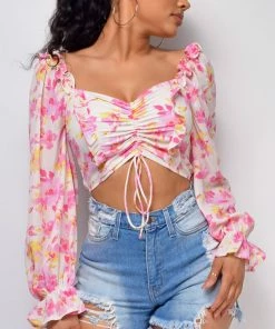 Emprada Benita White Pink Floral Top Tops